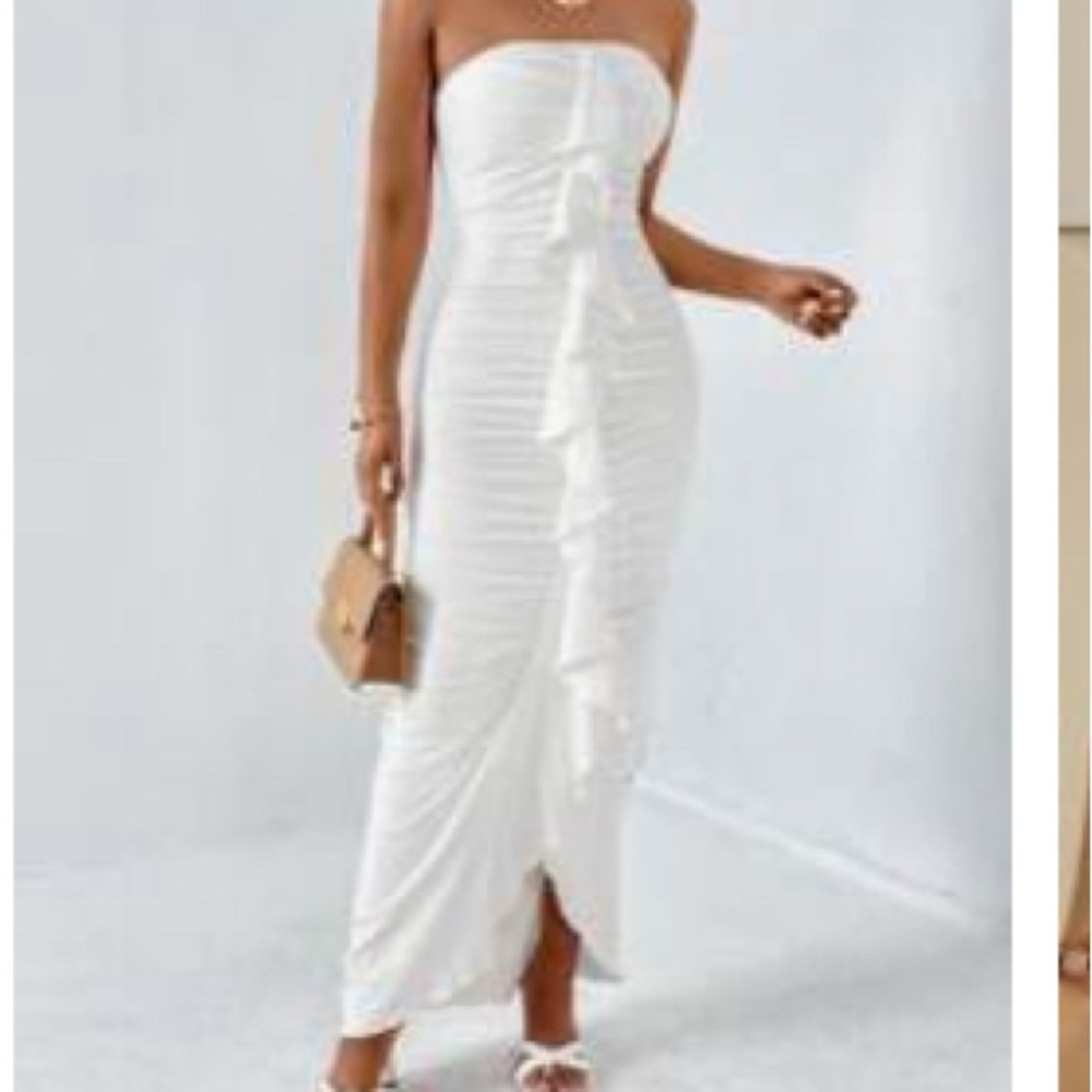 SHEIN White Strapless Ruffle Dress